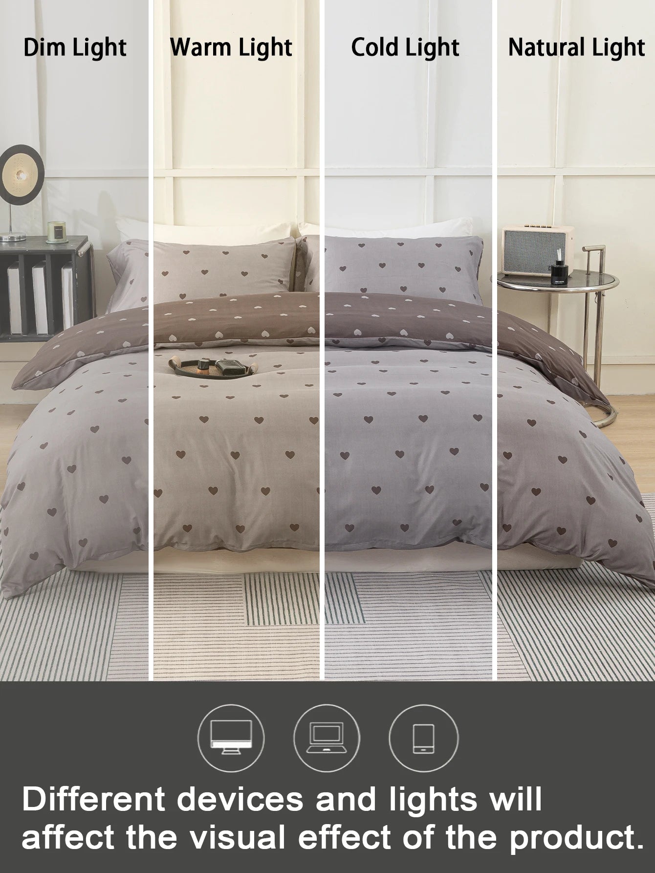 Heart Print Duvet Cover Set – Soft 3-Piece Bedding with 2 Pillowcases, 3 Colors & 11 Sizes