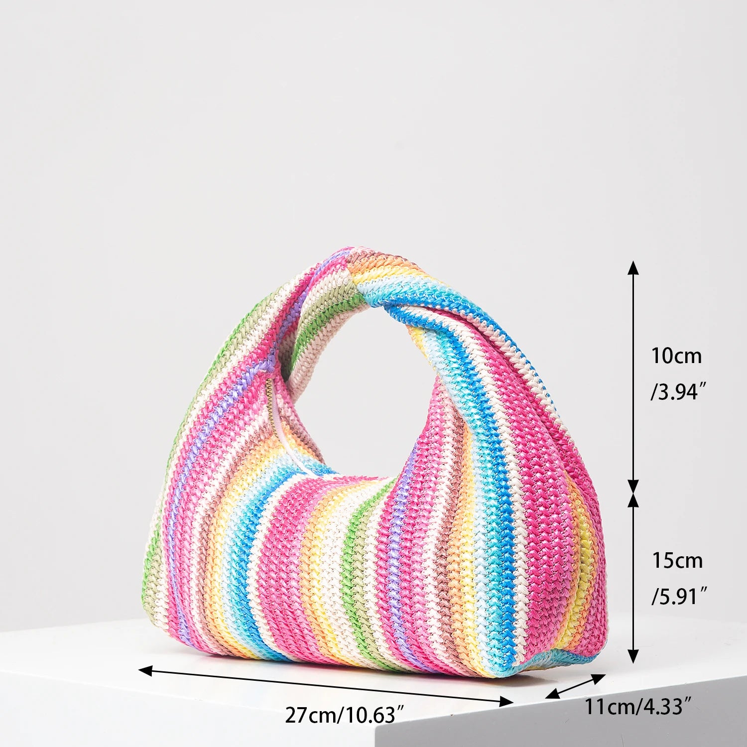 Colorful Ruched Striped Square Beach Bag – Summer Vacation Shoulder Bag for Women
