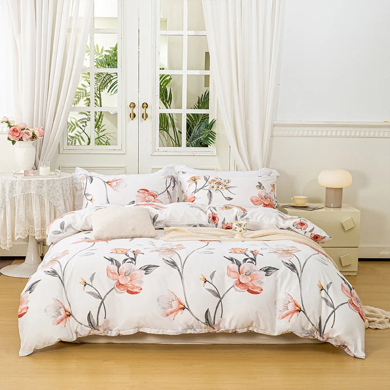 Leaf Floral Duvet Cover Set – 3-Piece Soft Skin-Friendly Bedding with Pillowcases, Twin to King