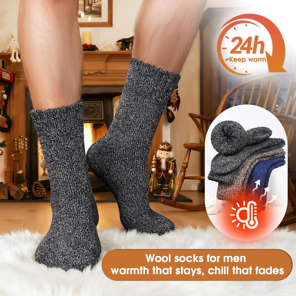 Men's Cotton-Blend Winter Socks, 3 Pairs