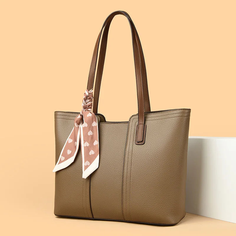 Genuine Cow Leather Large Shoulder Tote Bag – Rivet Sequin Designer Handbag for Women