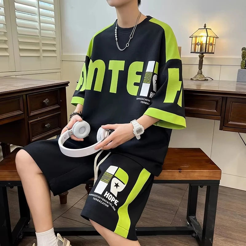 Men's Loose Lightweight Sport Short Sleeve & Shorts Set – Trendy Summer Two-Piece
