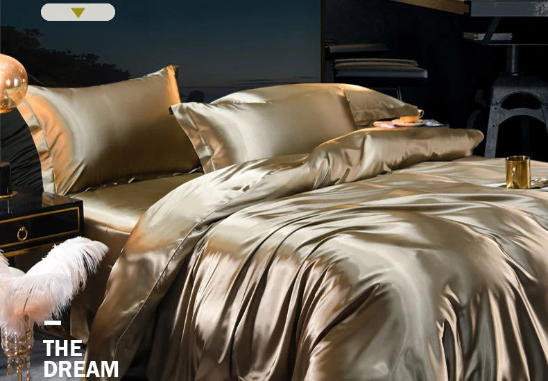 Pure 100% Silk Bedding Set – Luxury Soft Duvet Cover, Bed Sheet & Pillowcases, Twin to King