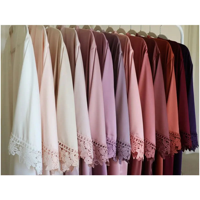 Bridesmaid Satin Lace Robe | Bridal Party Wedding Dressing Gown with Lace Trim