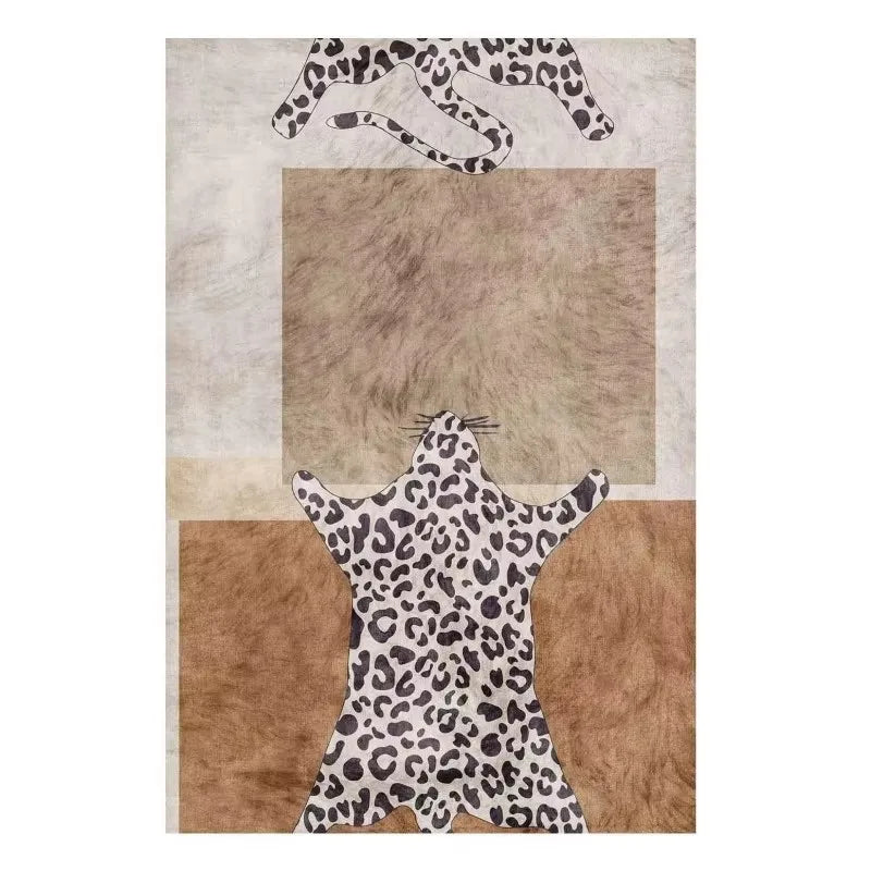 Leopard Print Plush Lounge Rug – Light Luxury Non-Slip Flannel Carpet for Living Room & Bedroom