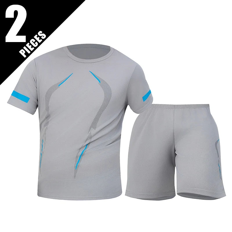 Men's Quick-Dry Short Sleeve & Shorts Set – Plus Size Leisure Running Fitness 2–6 Piece