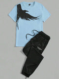 Men's Eagle Print T-Shirt & Shorts Sport Set – Casual 2-Piece Leisure Outfit
