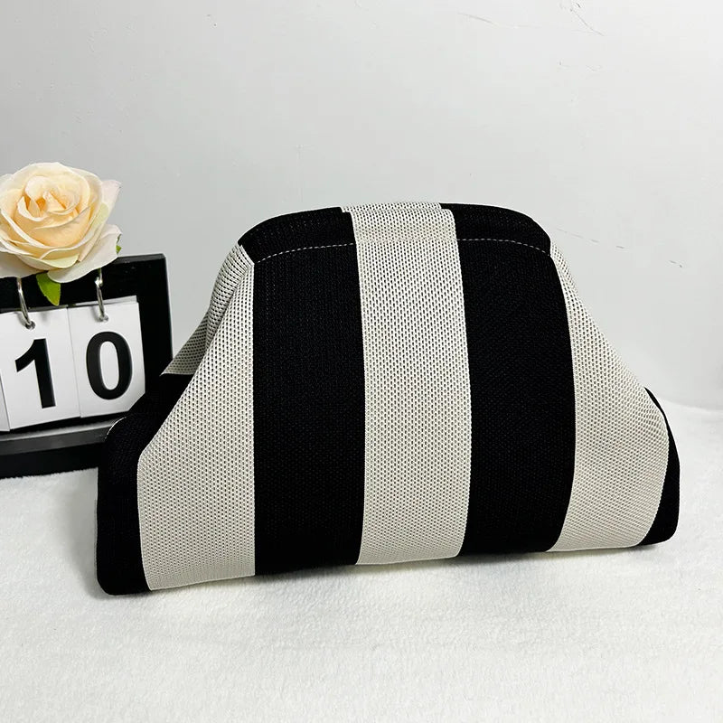 Woven Crochet Cotton Clutch Bag – Colorblock Knit Dumpling Cloud Purse for Women