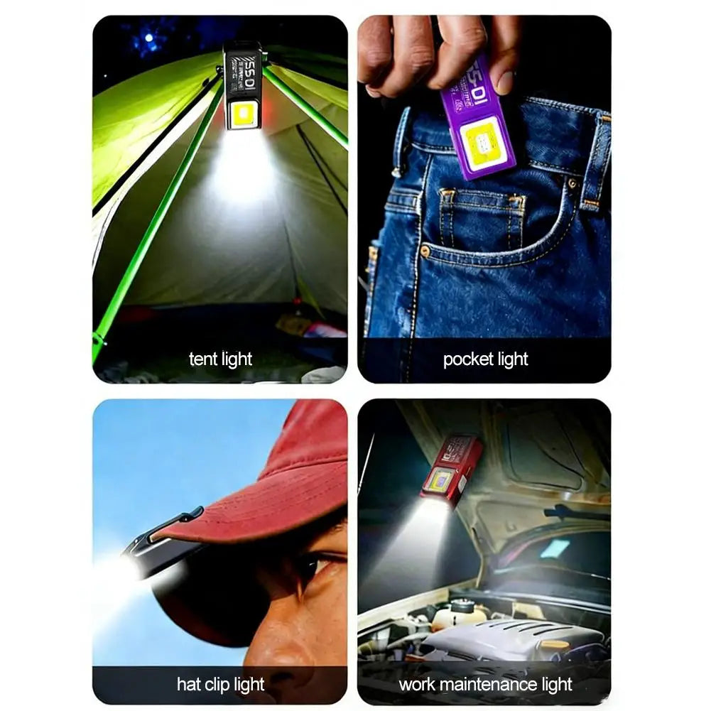Portable Mini COB LED Flashlight – Rechargeable Waterproof EDC Work Light with Clip & Magnet