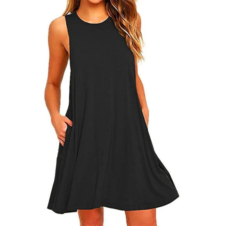 Women's Casual Swing T-Shirt Dress – Loose Beach Cover Up with Pockets Plus Size