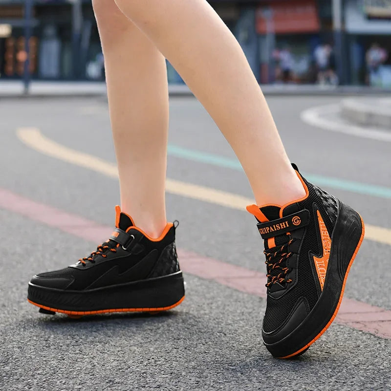 2-Wheel Luminous Roller Skates for Boys & Girls – Dual-Use LED Light Outdoor Wheeled Sports Shoes