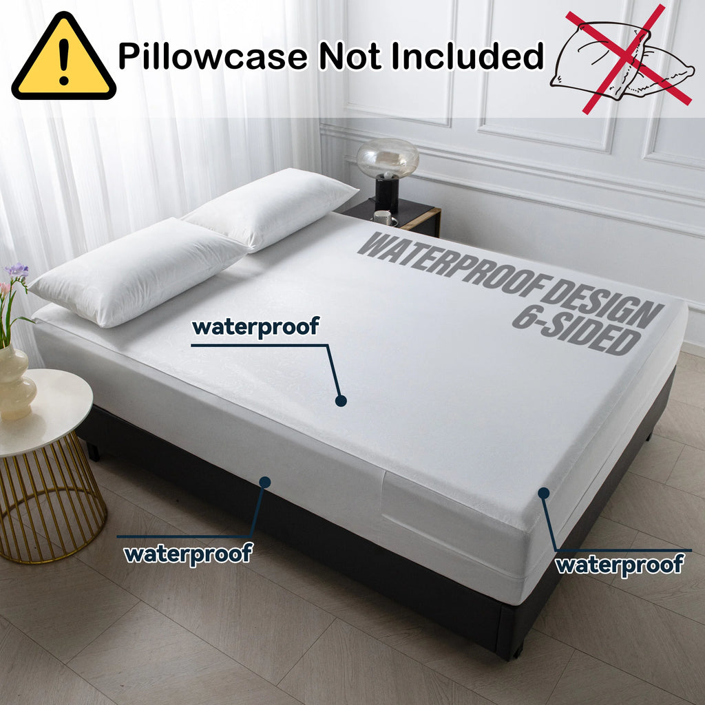 6-Sided Waterproof Zippered Mattress Encasement – Full Mattress Protector Cover, White or Gray