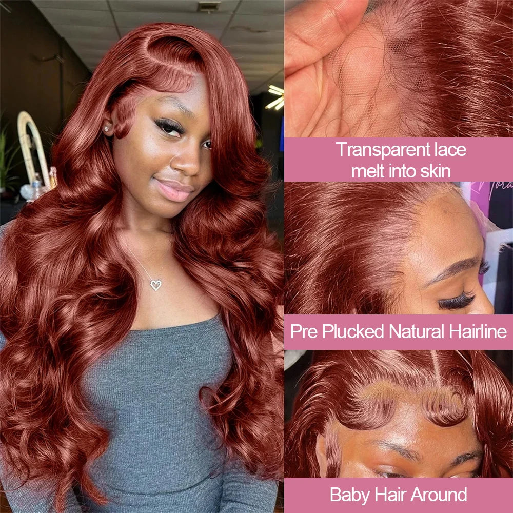Reddish Brown Body Wave Glueless Wig | 250% Density 7x5 13x4 13x6 HD Lace Pre-Cut Wear & Go Human Hair