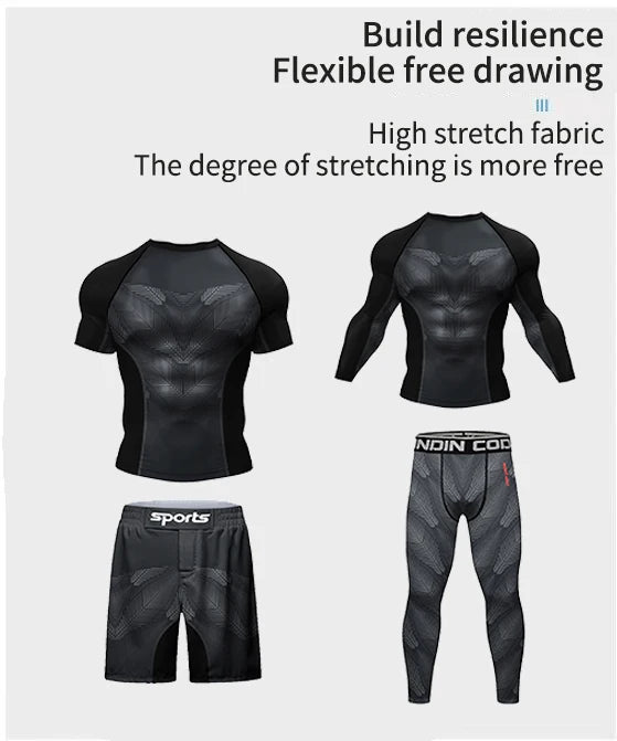 MMA BJJ Rash Guard 3D Print Compression T-Shirt & Pants – Durable Boxing Jogging Tracksuit