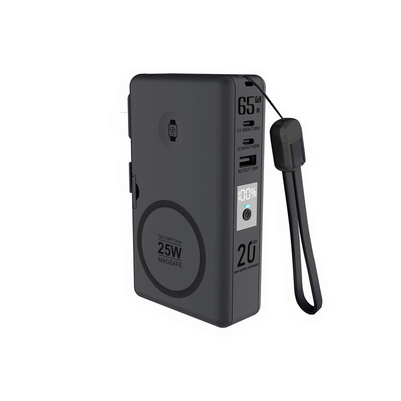 65W GaN 6-in-1 Power Bank with Qi2.2 25W Magnetic Wireless Charging for iPhone, Apple Watch & Laptop