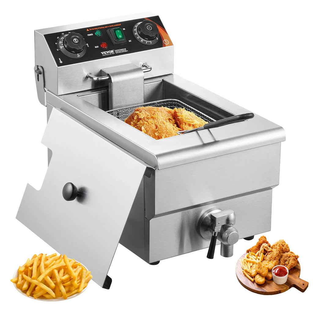 SucceBuy Commercial Electric Deep Fryer — 9.5Qt Stainless Steel Countertop Fryer with Basket, Timer & Temp Control