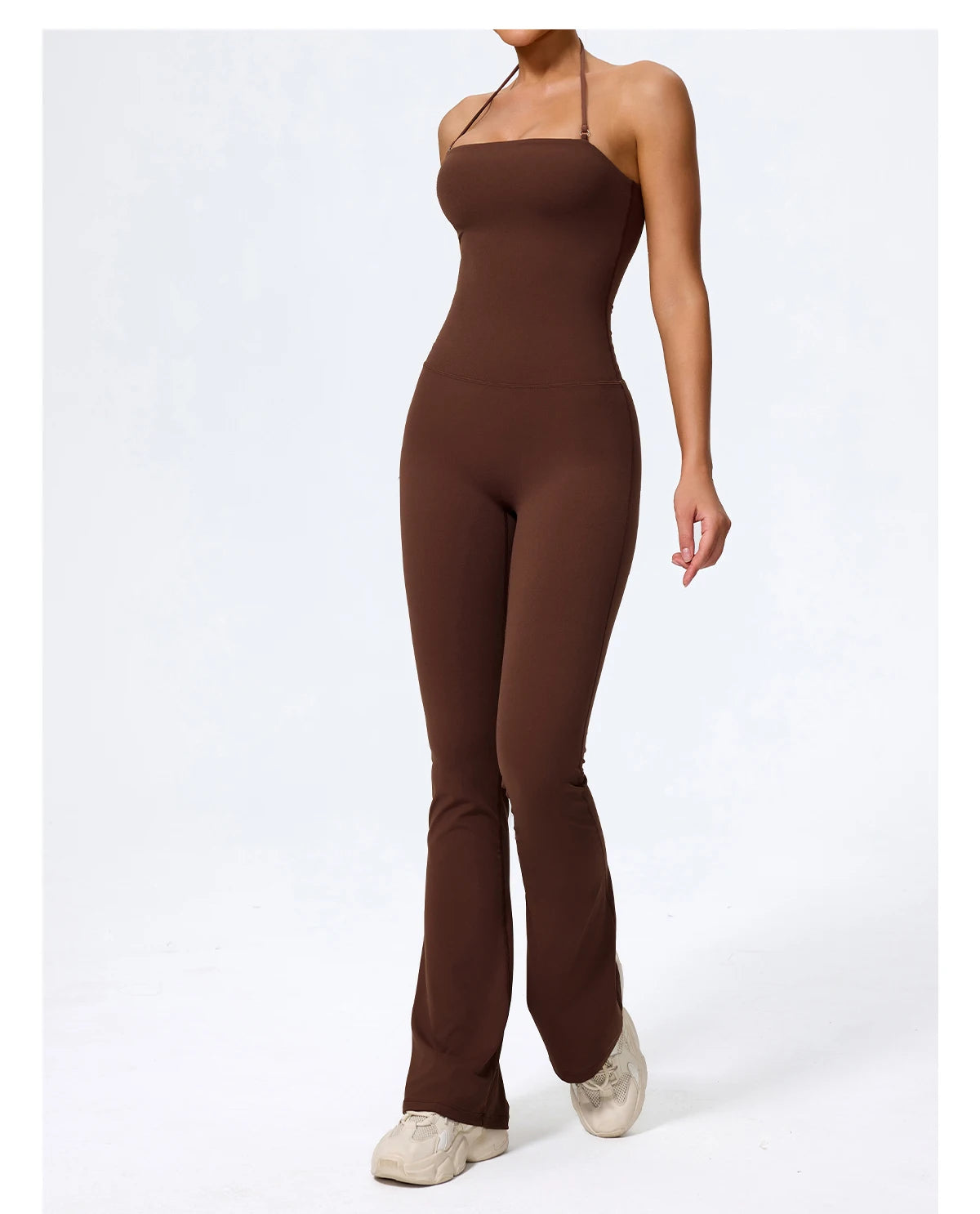 Women's Sleeveless Yoga Jumpsuit – Gym Flared Overalls Neck-Hanging Backless Sportswear