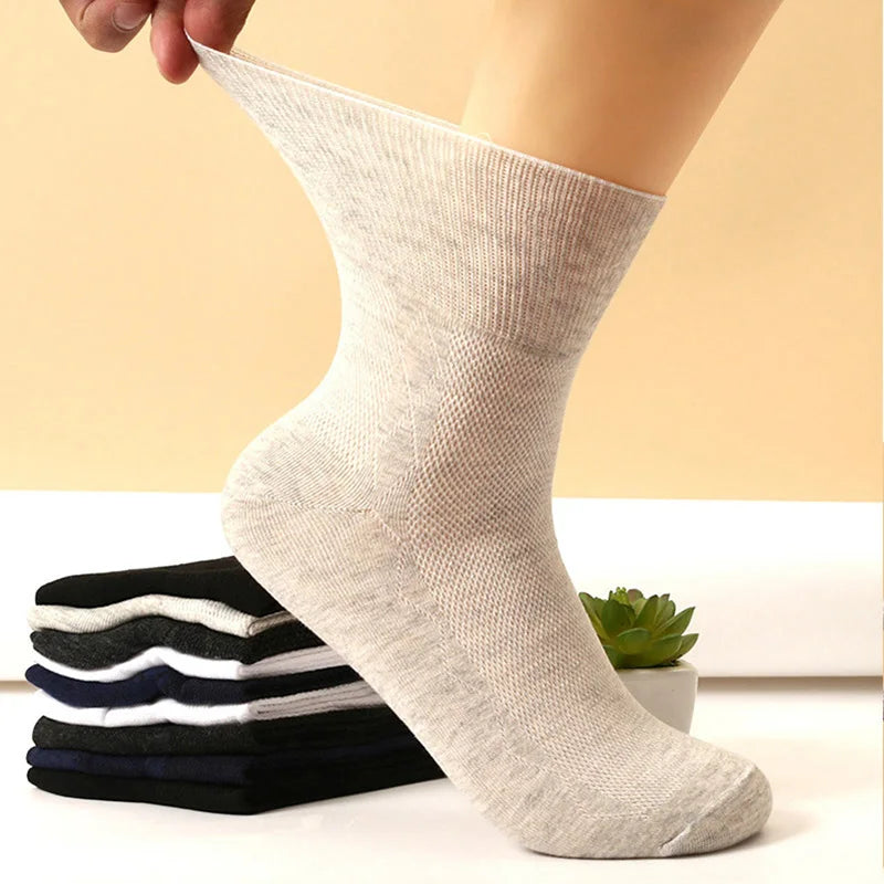Plus Size Diabetic Loose Mouth Socks Size 48–50 – 5 Pairs Non-Binding Varicose Vein Socks for Older Men & Diabetes Patients