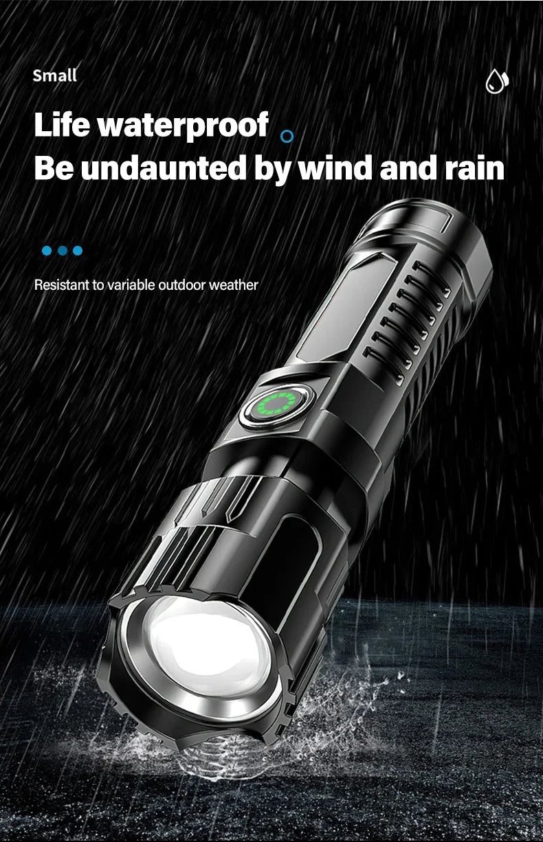 Zoomable LED Flashlight – USB-C Rechargeable, 3 Modes, Waterproof, 8–12hr Runtime for Camping & Hunting