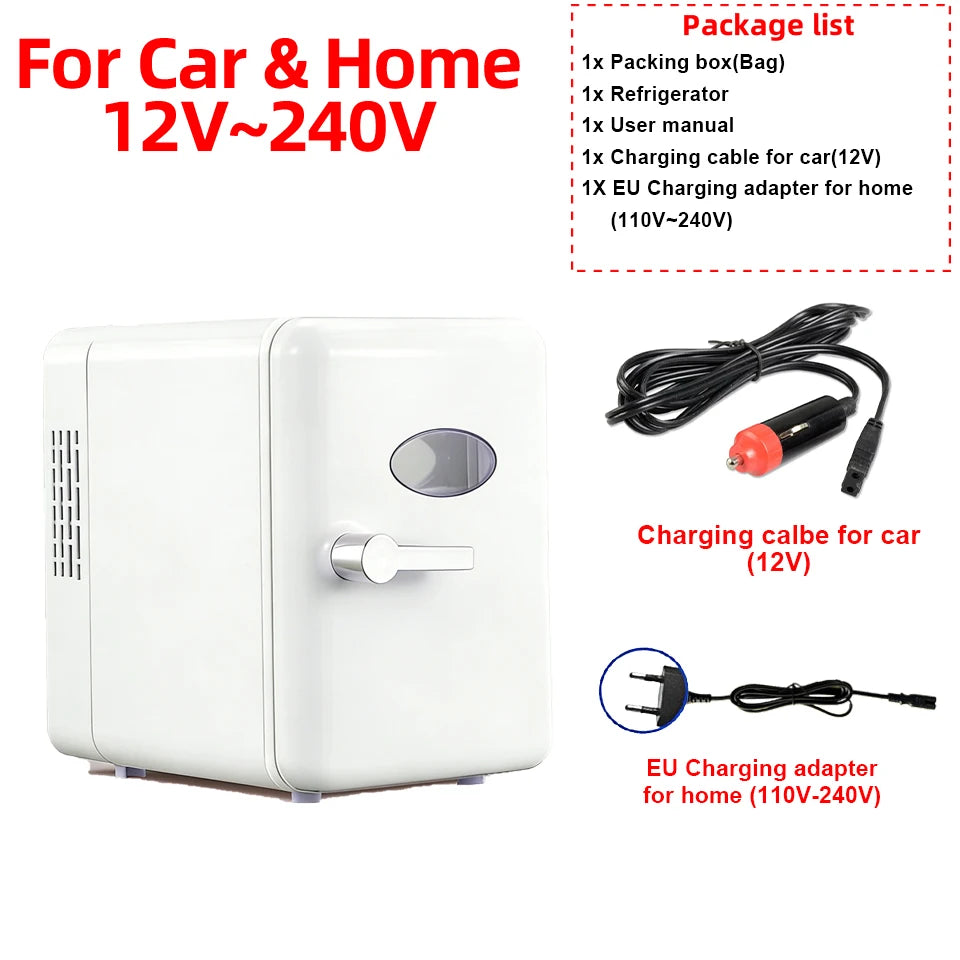 4L Mini Fridge Portable — Car & Home Hot & Cold Dorm Fridge for Cosmetics, Beverages & Skincare Storage
