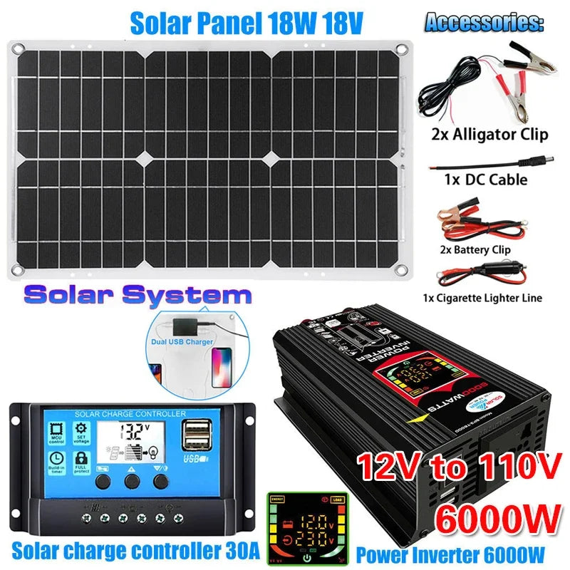 5000W Solar Panel Kit – Modified Sine Wave 12V to 220V System with 30A Charge Controller