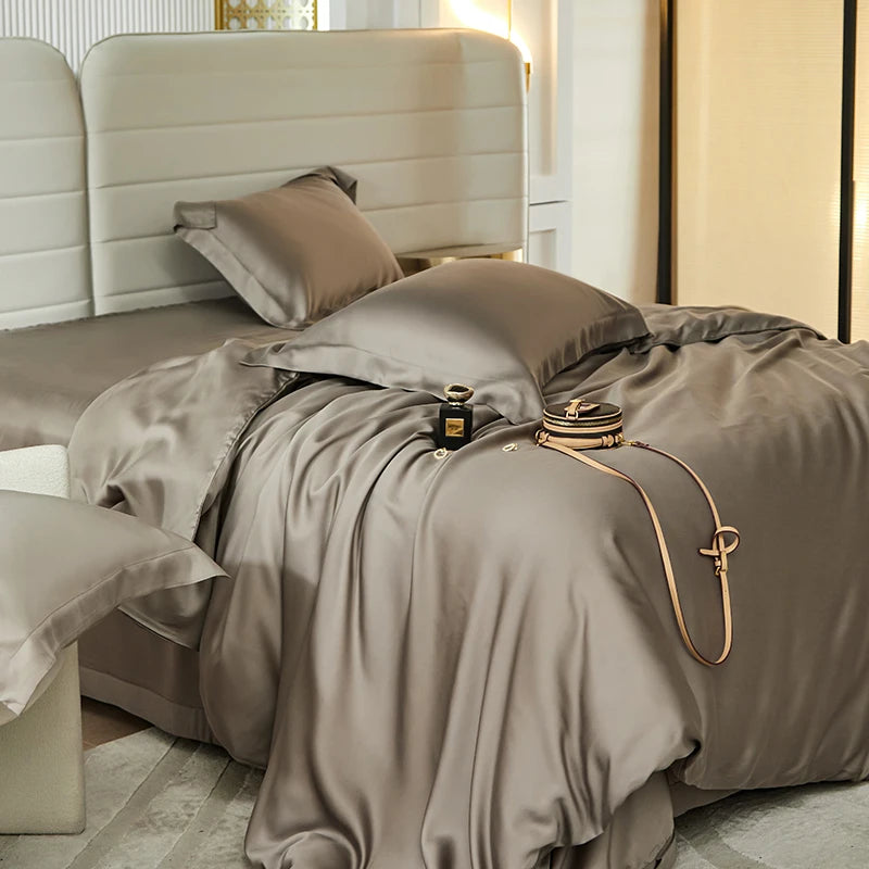 600TC Lyocell Bedding Set – Silky Soft Duvet Cover with Bed Sheet & Pillowcases, 13 Colors & 6 Sizes