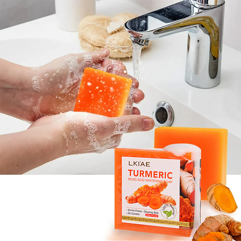 AILKE Organic Turmeric Whitening Soap Bar – Kojic Acid & Lemon for Acne, Melanin & Dark Spots, 200g