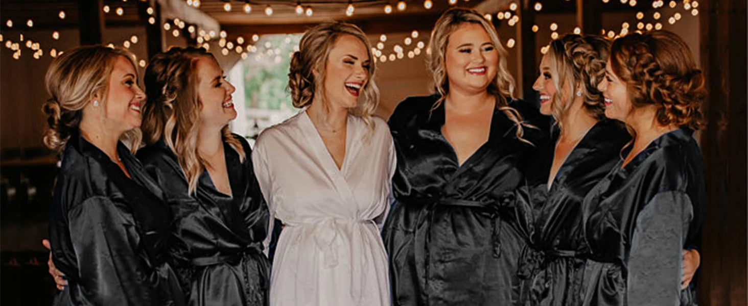 Women's Short Satin Kimono Robe | Bridal Dressing Gown Nightdress