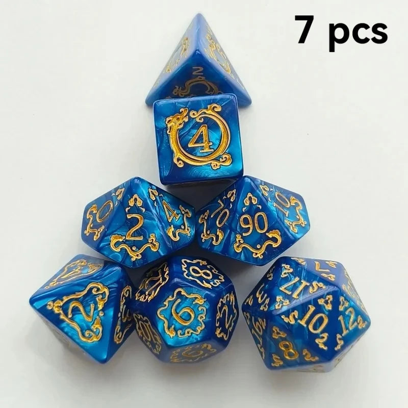 7-Piece DND RPG Polyhedral Dice Set – Dragon Pattern Acrylic Dice for Role Playing & Board Games