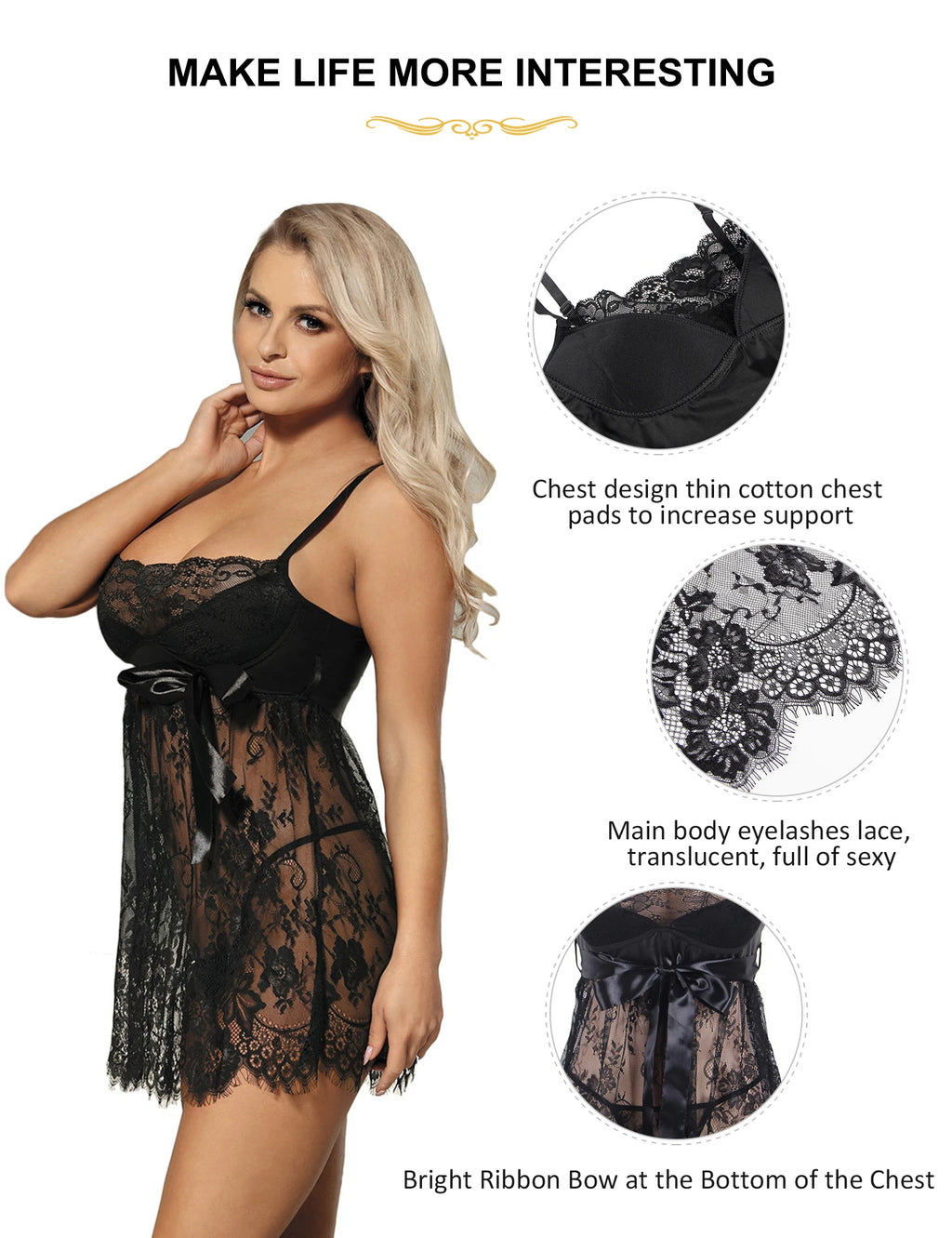 Eyelash Lace Mesh Nightgown — Plus Size Babydoll Lingerie