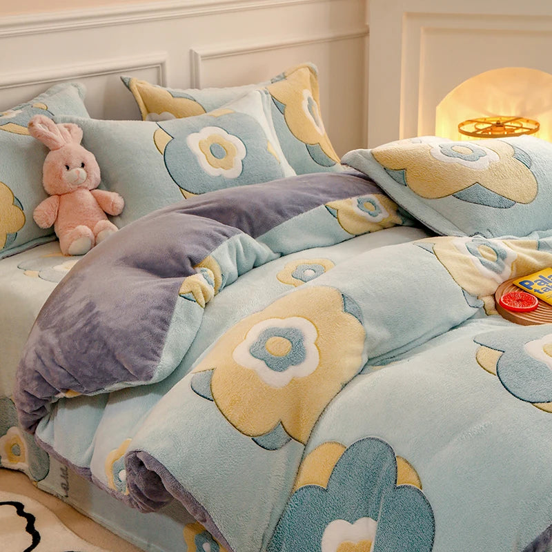 Double-Sided Flannel Coral Fleece Duvet Cover – Thick Warm Winter Bedding, 8 Colors & 6 Sizes