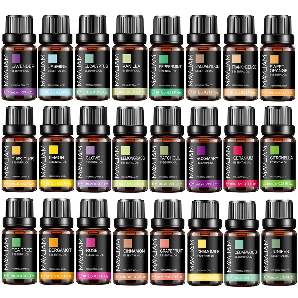 MAYJAM Essential Oils — Lavender, Lemongrass, Jasmine, Vanilla, Eucalyptus & Rose for Diffusers & Candle Making