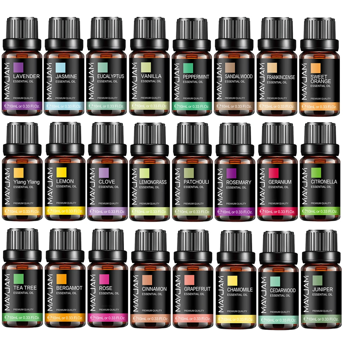 MAYJAM Essential Oils — Lavender, Lemongrass, Jasmine, Vanilla, Eucalyptus & Rose for Diffusers & Candle Making
