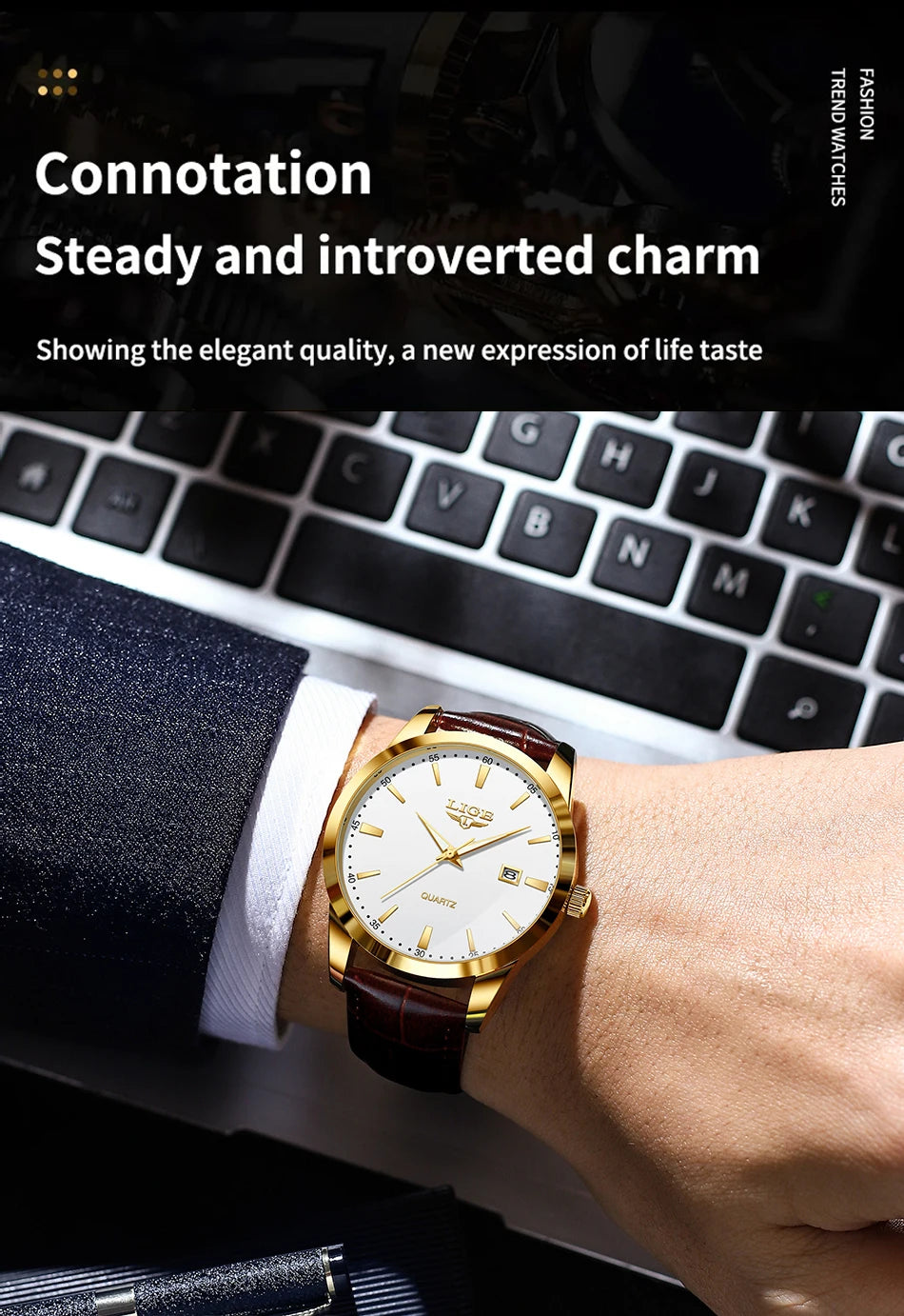 LIGE Men's Brown Leather Chronograph Watch | Military Sport Casual Waterproof Quartz Wristwatch