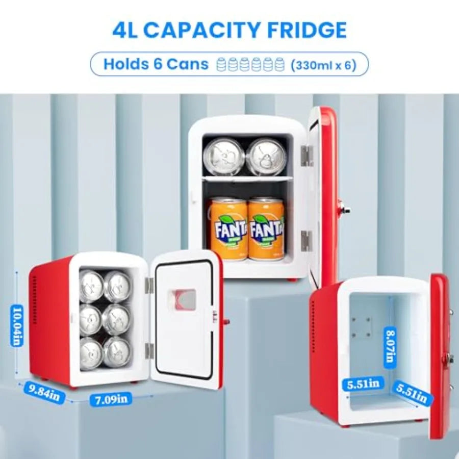 Portable Mini Fridge — 4 Liter 6 Can Cooler & Warmer with Observation Window, 100% Freon-Free & Eco-Friendly Compact Refrigerator