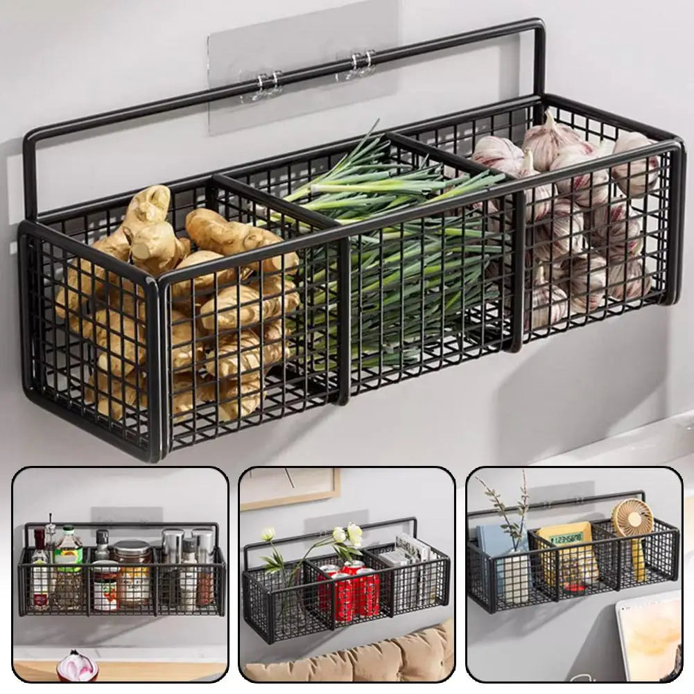 Wall-Mounted Metal Kitchen Shelf — Multi-Function Bath & Shampoo Organizer