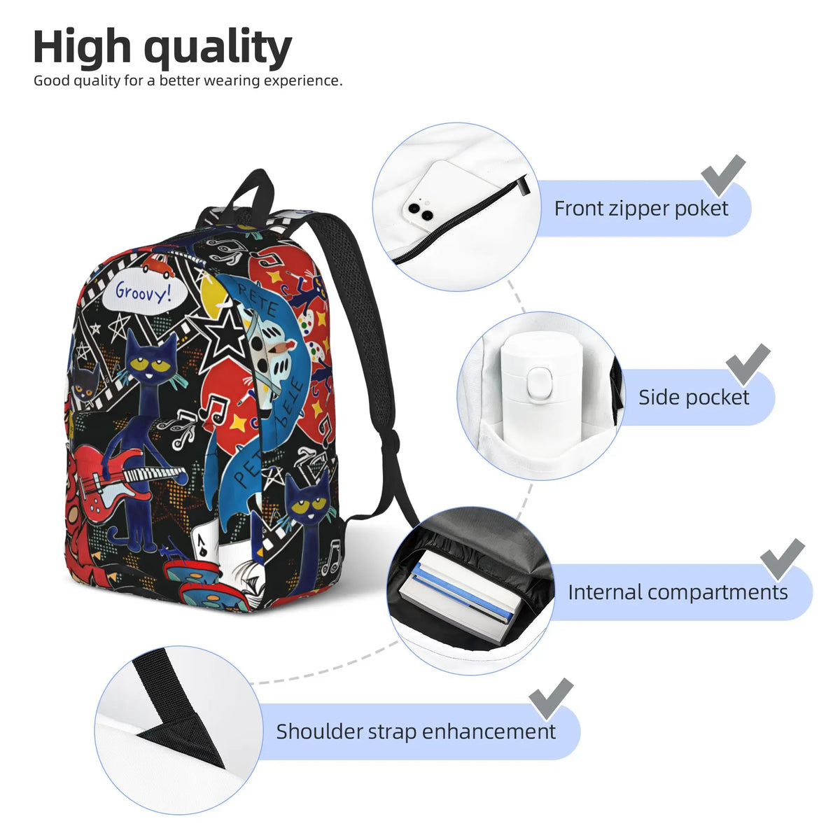 Pete the Cat Backpack – Polyester School Daypack