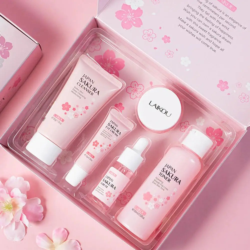 Sakura Skincare Gift Set – 3-Piece Travel Bag or 5-Piece Gift Box for Women