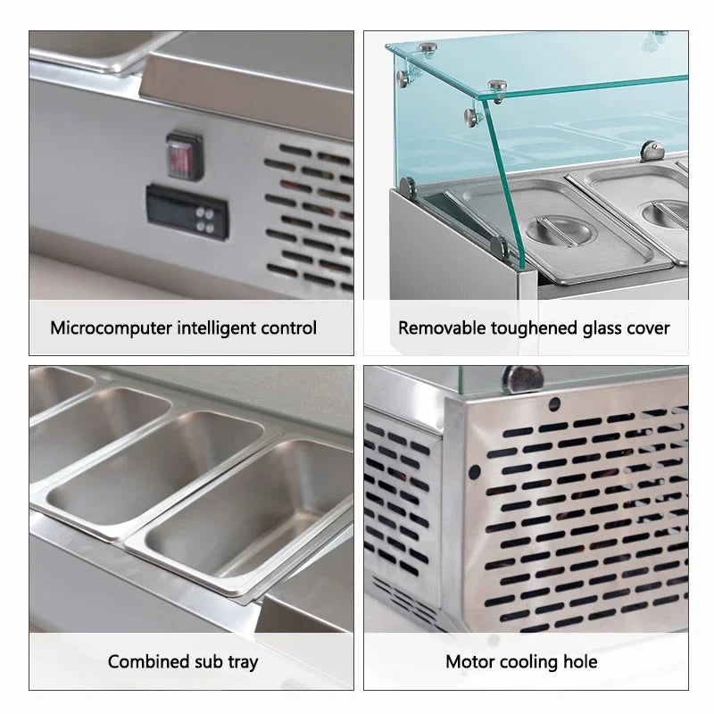 Commercial Refrigerated Salad Cabinet – Pizza Prep Table & Dessert Freezer 220V