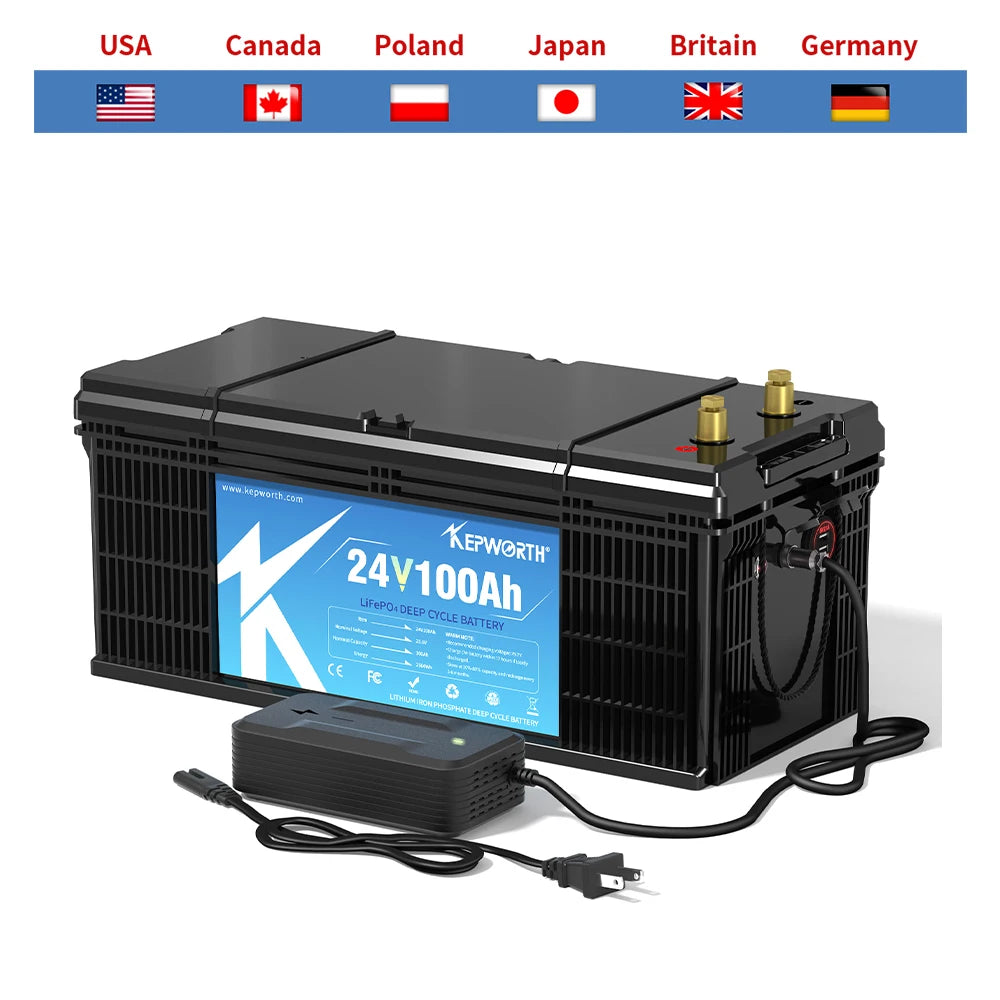 24V 100Ah LiFePO4 Lithium Iron Phosphate Battery — Deep Cycle for Solar, RV & Marine