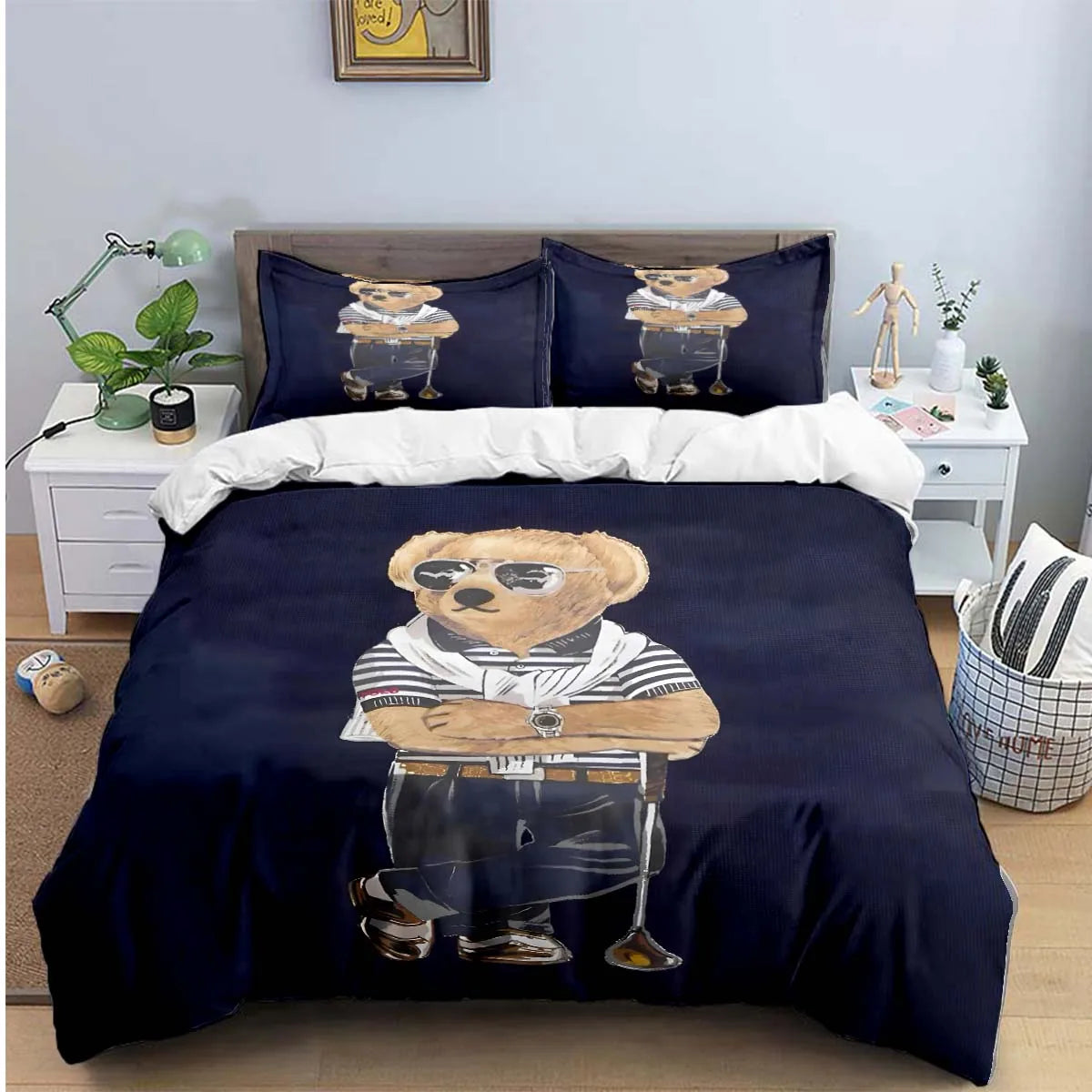 Cute Bear Print Bedding Set – Duvet Cover & Bed Linen, Single to King, Adults & Teens