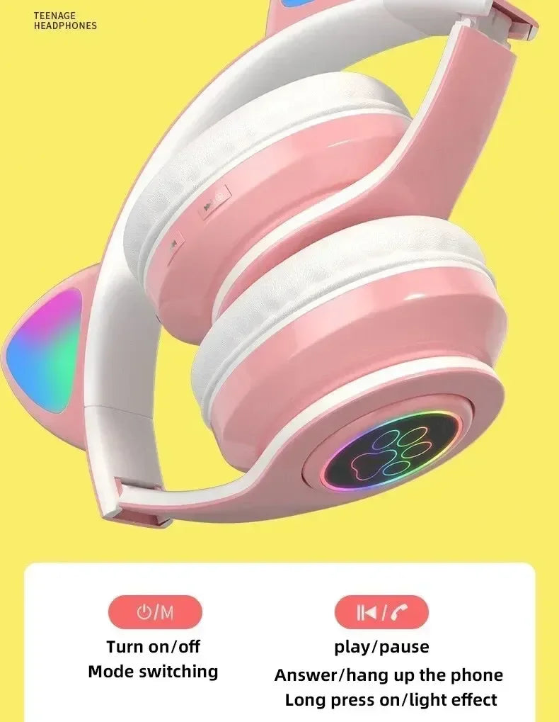 Cat Ears Bluetooth Headphones — Stereo Gaming Headset with Mic
