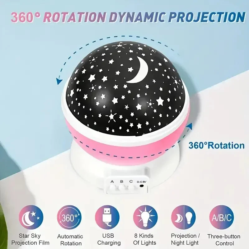 Starry Night Sky Projector Light — USB & Battery Powered, Rotating Galaxy Lamp for Bedroom & Parties