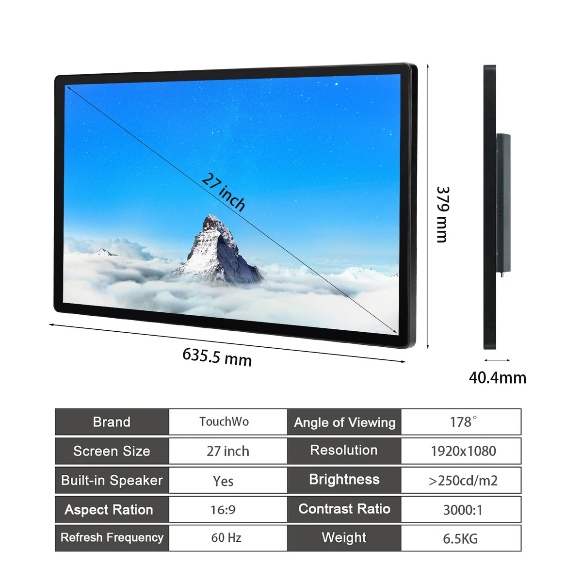 TouchWo Commercial All-in-One PC – 21.5"/23.8"/27" PCAP Touch, Intel UHD, Win10/Android