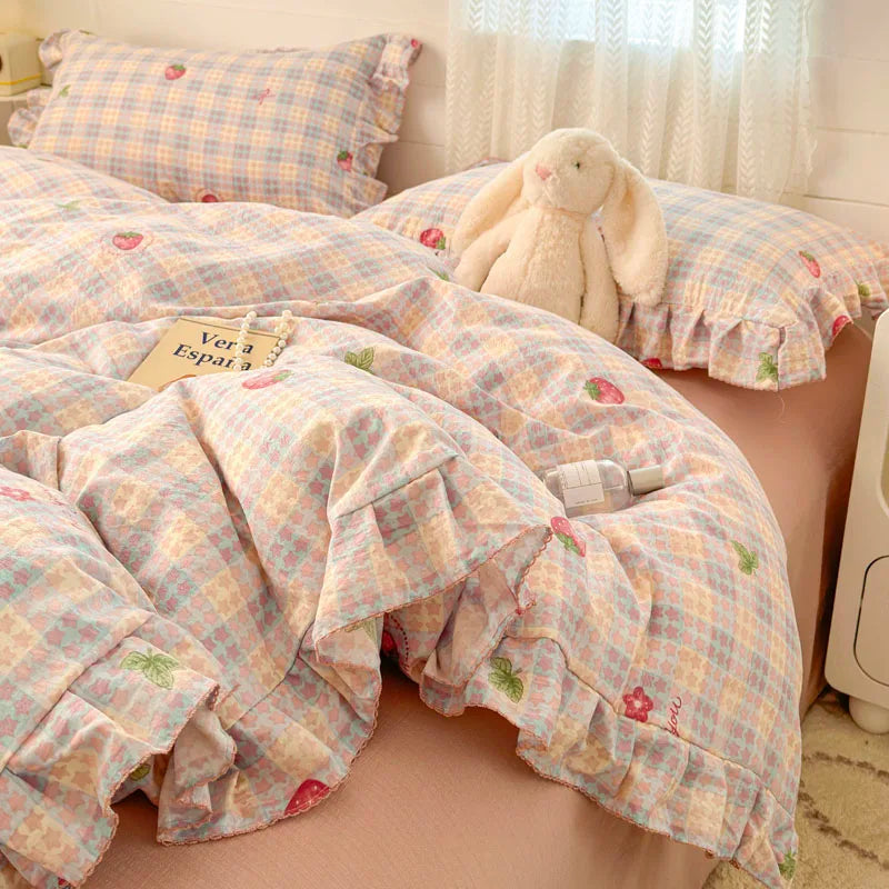 Lace Ruffle Duvet Cover – Printed Floral Comforter Cover for Adults & Kids, Single to King