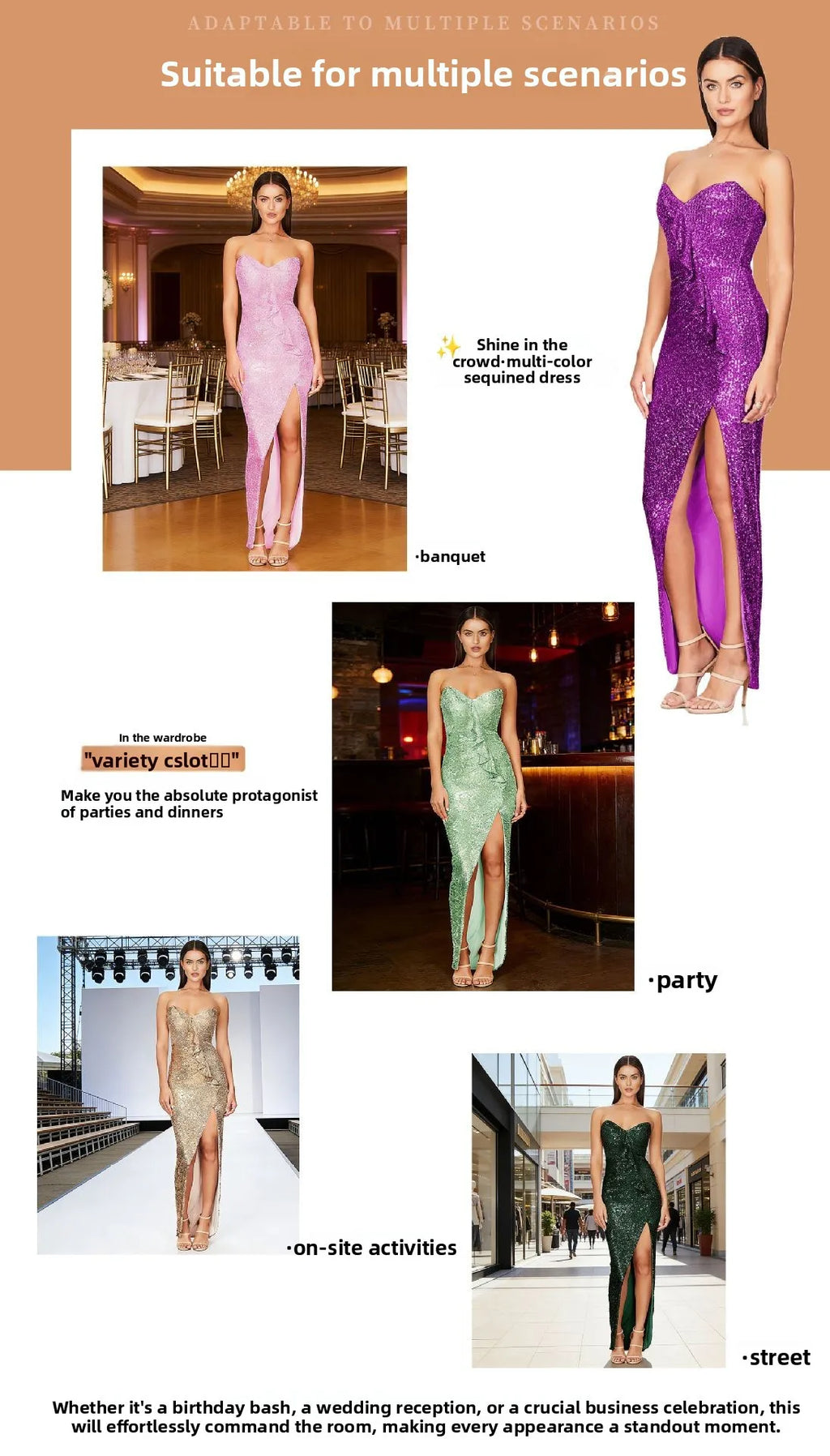 women's casual dresses for woman clothes Strapless sequined slit elegant party dresses evening summer birthday prom dress hwy739