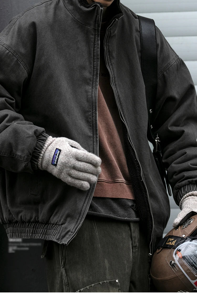 Men's Vintage Polar Fleece Jacket — Korean Streetwear Loose Warm Coat