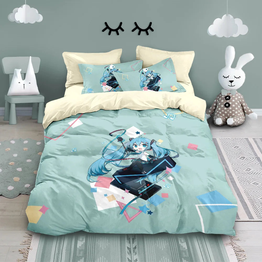3D Print Japanese Anime Duvet Cover Set | Kawaii Miku Design, Single to King Size, Kids & Adults Bedroom