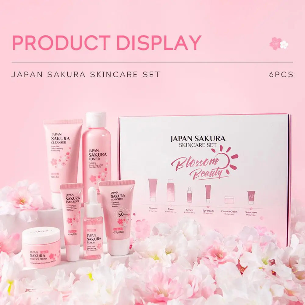 LAIKOU Sakura 6-Piece Skincare Gift Set – Full Routine with Cleanser, Toner, Serum, Eye Cream, Cream & Sunscreen