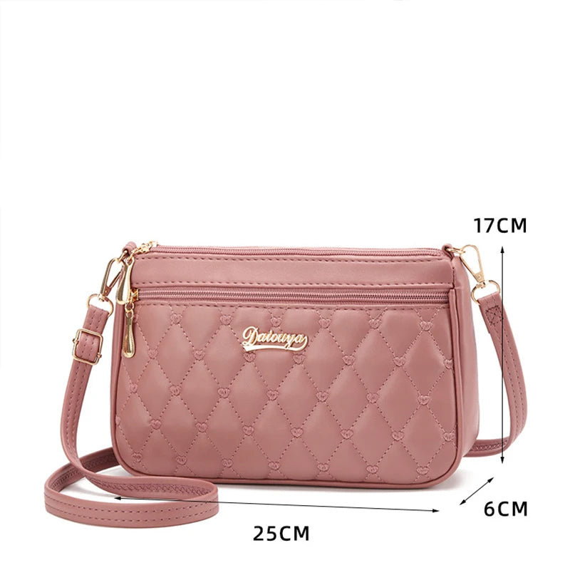 Embroidery Leather Messenger Bag – Women's Handbag with Hair Ball Charm in 12 Colors